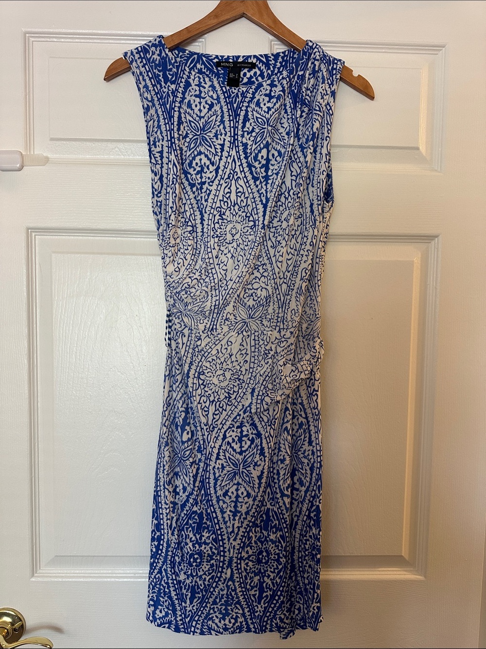 MNG by Mango Blue and White Sleeveless Printed Midi Dress - Size S